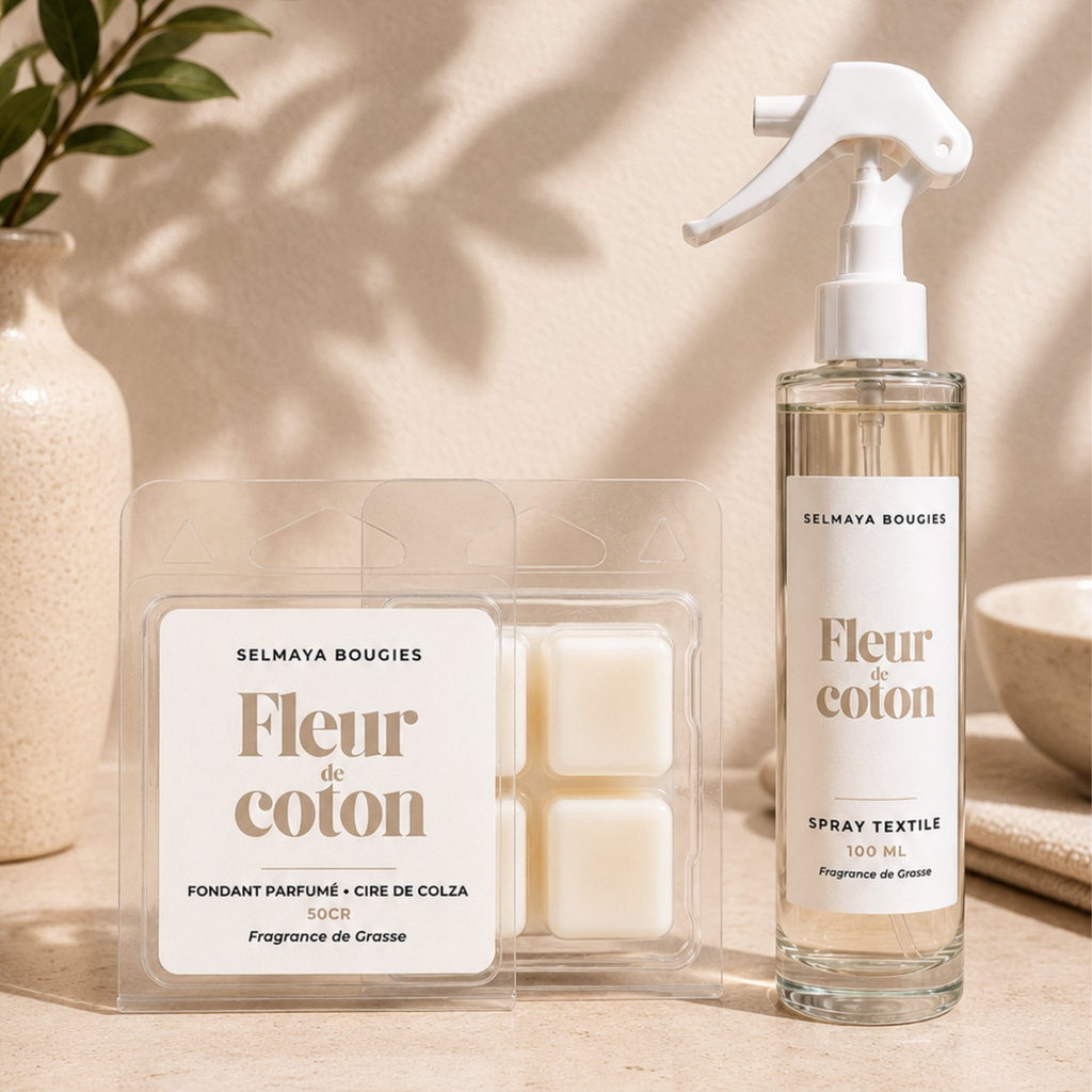 Duo Fleur de Coton : Spray Textile + Fondant Parfumé