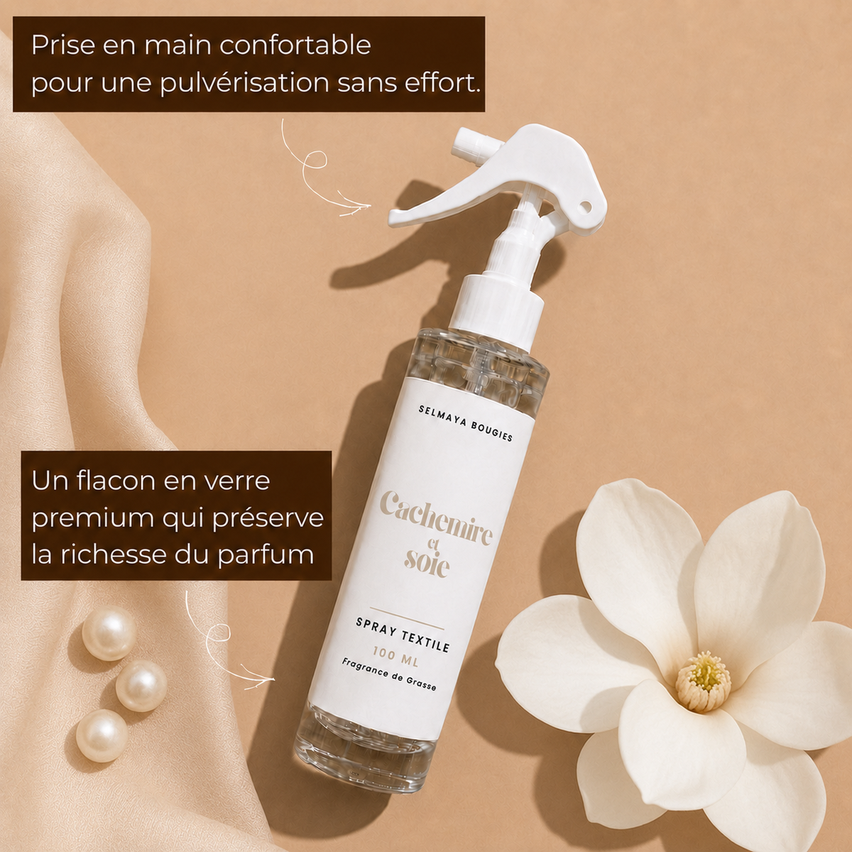 Spray textile Cachemire et soie 100 ml | Selmaya Bougies